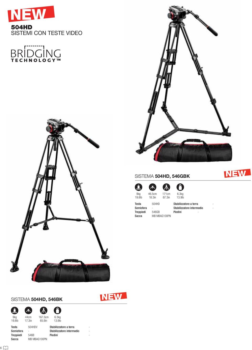 intermedio - Piedini - SISTEMA 504HD, 546BK 9kg 19.8lb 44cm 17.3in 167.5cm 65.9in 6.3kg 13.