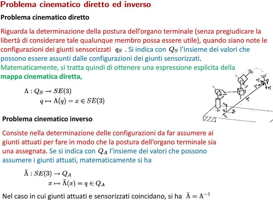 Matematicamente, si tratta quindi di ottenere una espressione esplicita della mappa cinematica diretta, Problema cinematico inverso Consiste nella determinazione delle configurazioni da far assumere