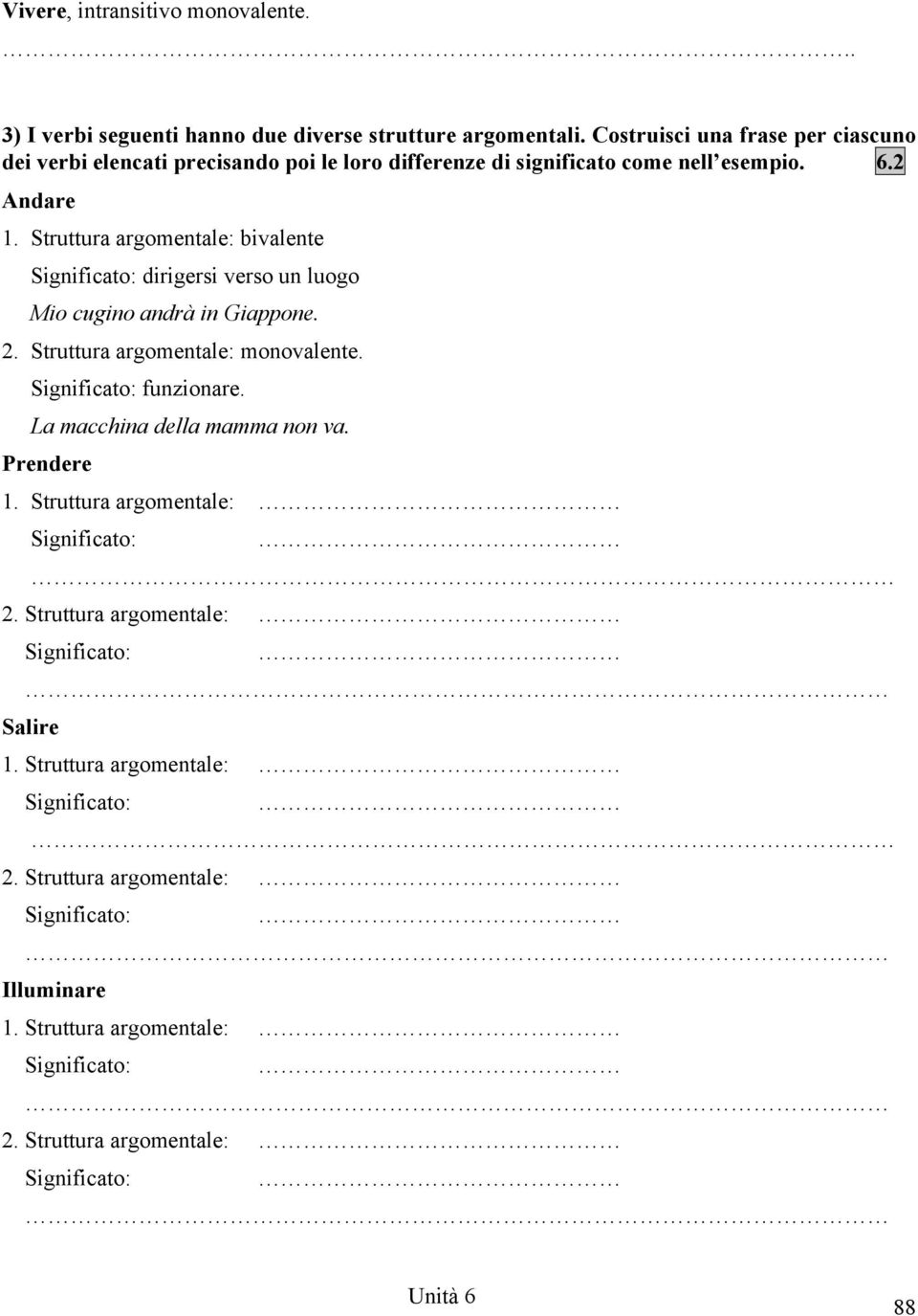 Struttura argomentale: bivalente dirigersi verso un luogo Mio cugino andrà in Giappone. 2. Struttura argomentale: monovalente. funzionare.