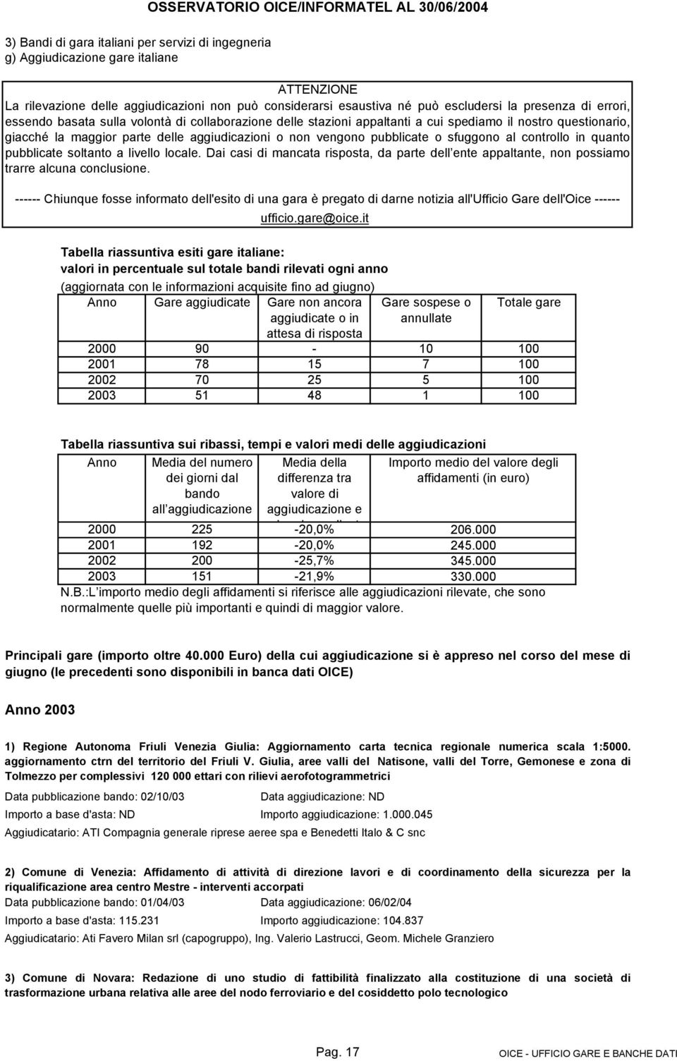 aggiudicazioni o non vengono pubblicate o sfuggono al controllo in quanto pubblicate soltanto a livello locale.