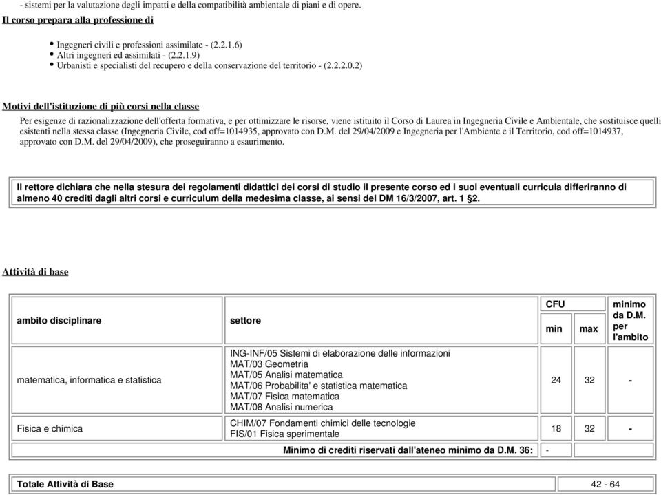 2) Motivi dell'istituzione di più corsi nella classe Per esigenze di razionalizzazione dell'offerta formativa, e per ottimizzare le risorse, viene istituito il Corso di Laurea in Ingegneria Civile e