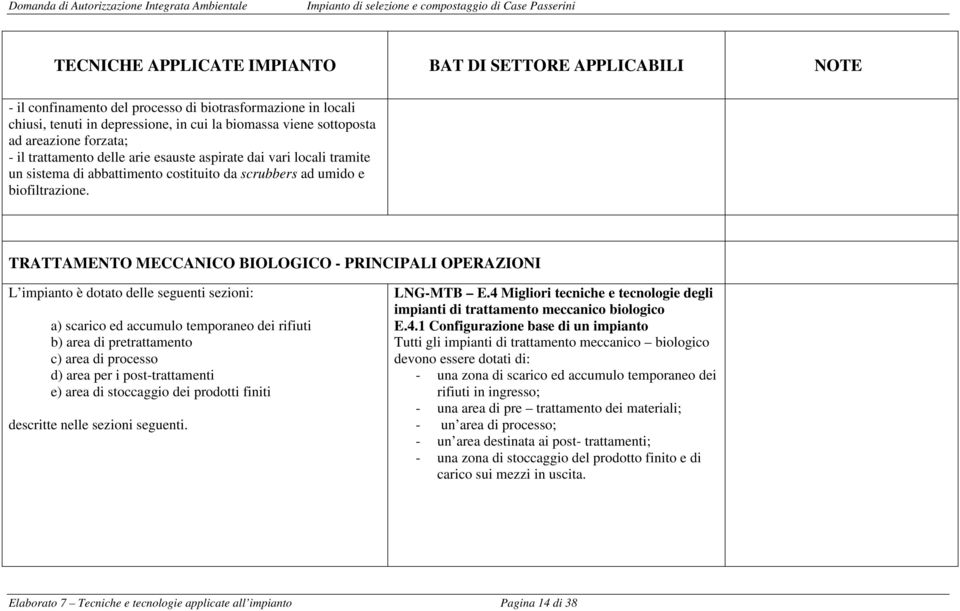 TRATTAMENTO MECCANICO BIOLOGICO - PRINCIPALI OPERAZIONI L impianto è dotato delle seguenti sezioni: a) scarico ed accumulo temporaneo dei rifiuti b) area di pretrattamento c) area di processo d) area