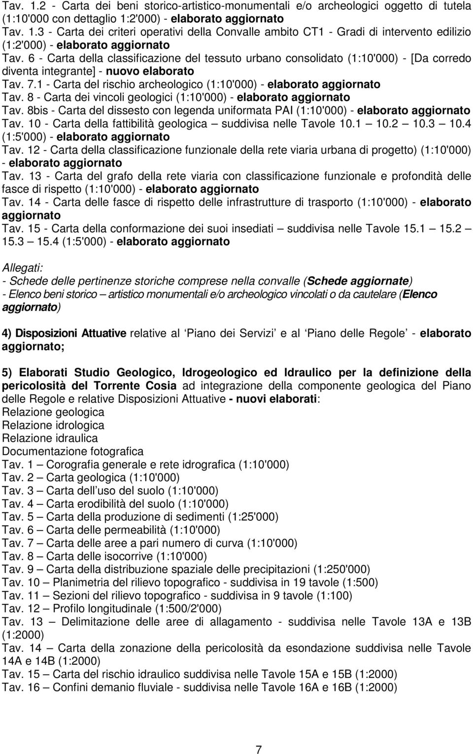 1 - Carta del rischio archeologico (1:10'000) - elaborato aggiornato Tav. 8 - Carta dei vincoli geologici (1:10'000) - elaborato aggiornato Tav.