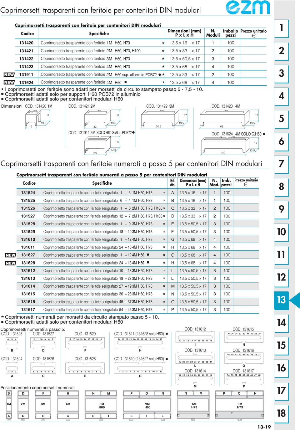 Coprimorsetti adatti solo per contenitori modulari H0 Dimensioni (mm) P x L x H 0 Coprimorsetto trasparente con feritoie M Coprimorsetto trasparente con feritoie M H0, H H0, H, H, x, x x x