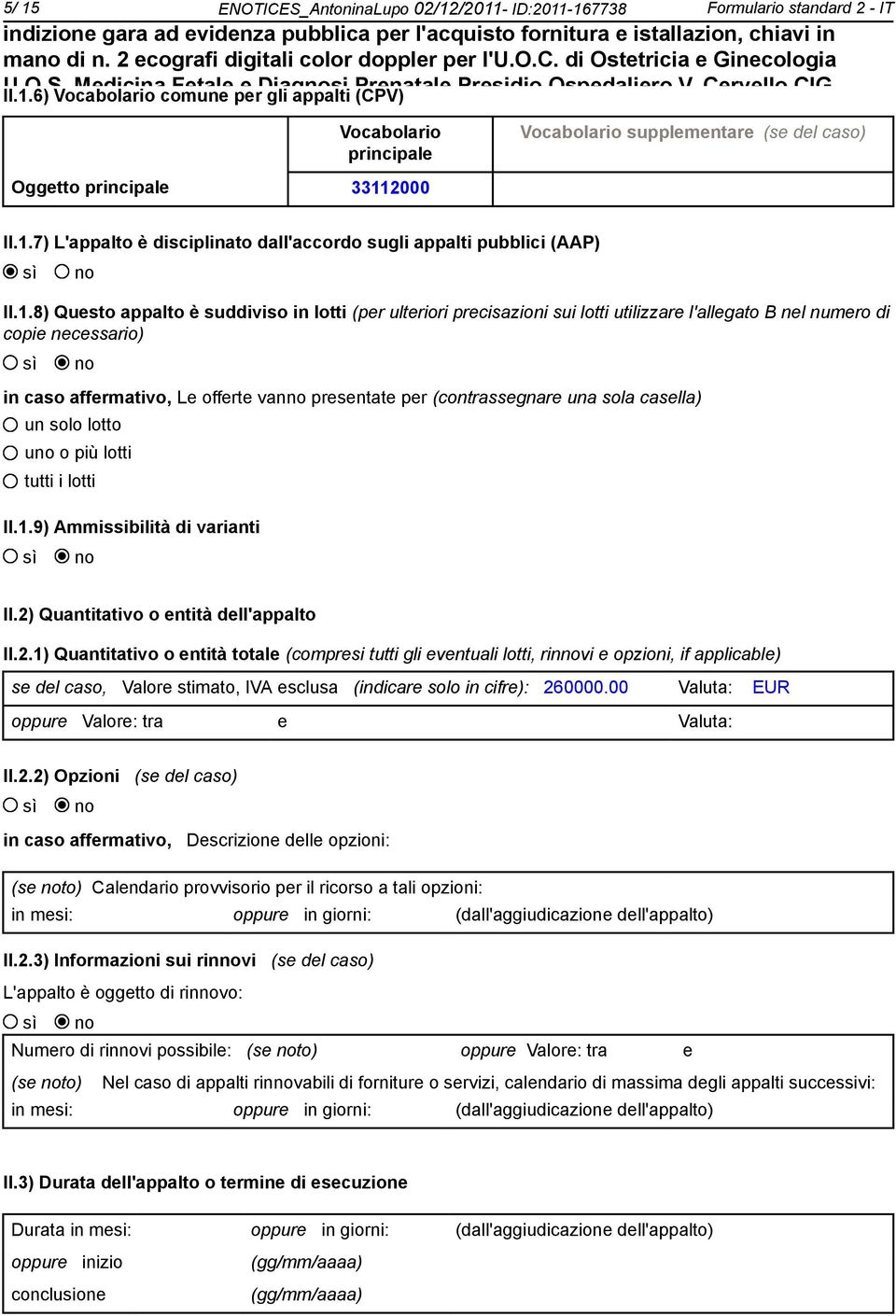 2000 Vocabolario supplementare (se del caso) II.1.