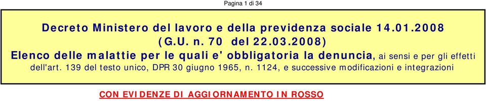 2008) Elenco delle malattie per le quali e' obbligatoria la denuncia, ai sensi e per