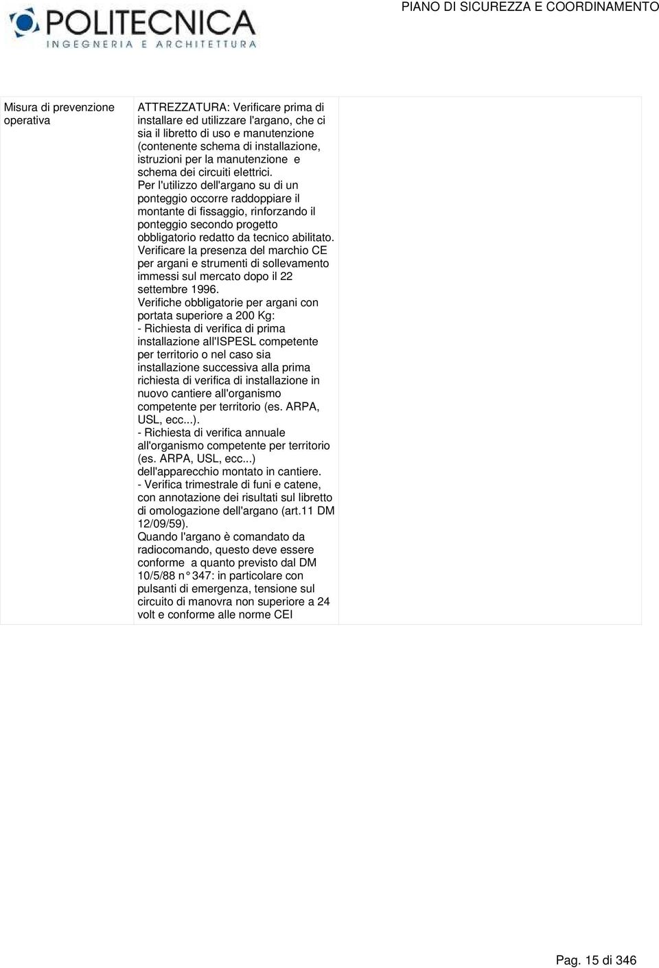 Verificare la presenza del marchio CE per argani e strumenti di sollevamento immessi sul mercato dopo il 22 settembre 1996.