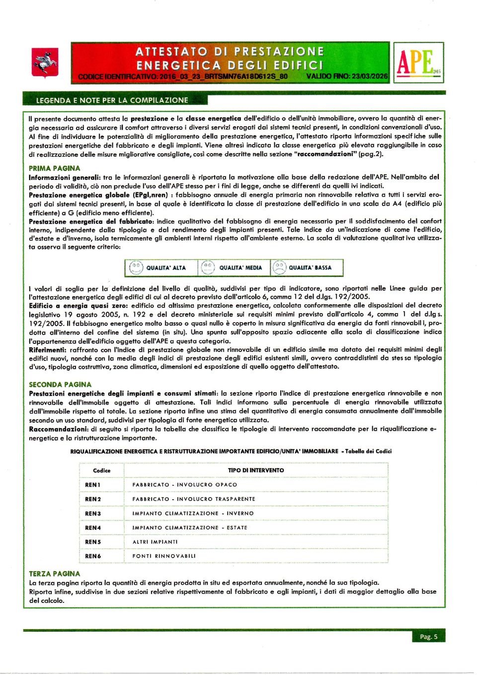 l fine di individure le potenzilità di migliormento dell prestzione energetic, l'ttestto riport informzioni specifiche sulle prestzioni energetiche del fbbricto e degli impinti.