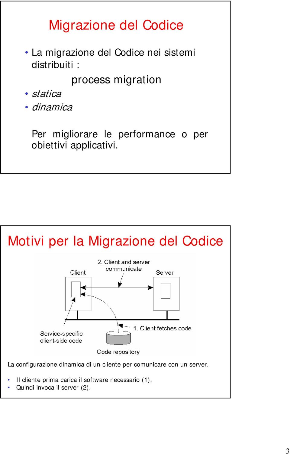 Motivi per la Migrazione del Codice La configurazione dinamica di un cliente per