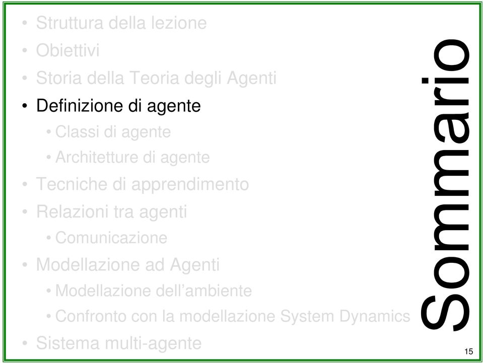 apprendimento Relazioni tra agenti Comunicazione Modellazione ad Agenti