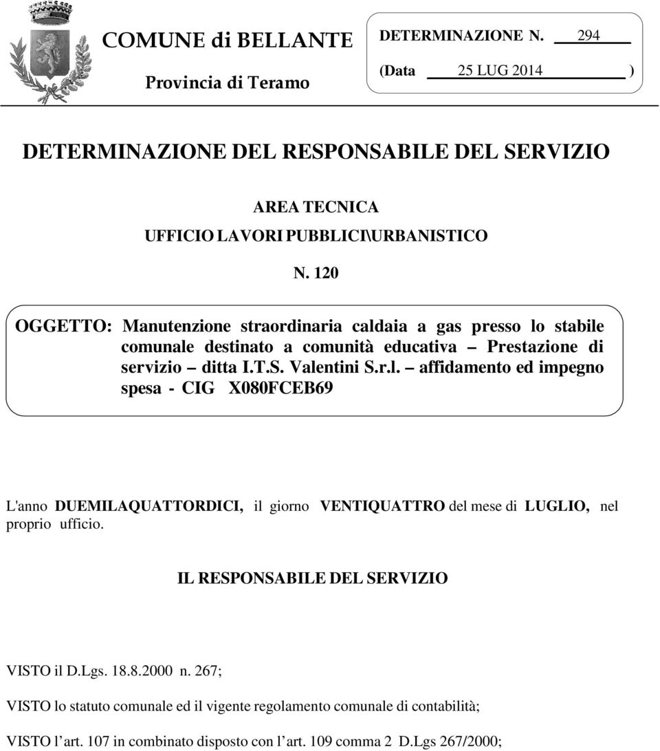 120 OGGETTO: Manutenzine strardinaria cald