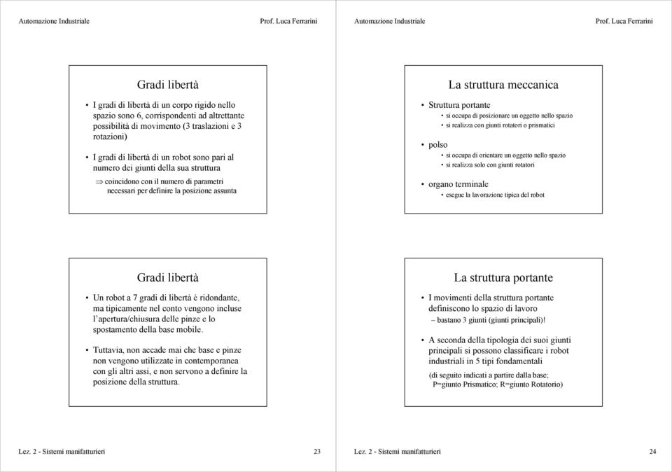 oggetto nello spazio si realizza con giunti rotatori o prismatici polso si occupa di orientare un oggetto nello spazio si realizza solo con giunti rotatori organo terminale esegue la lavorazione