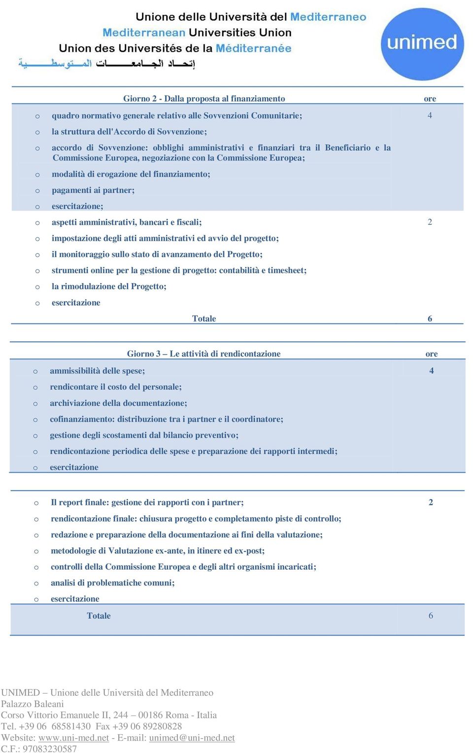 degli atti amministrativi ed avvi del prgett; il mnitraggi sull stat di avanzament del Prgett; strumenti nline per la gestine di prgett: cntabilità e timesheet; la rimdulazine del Prgett;