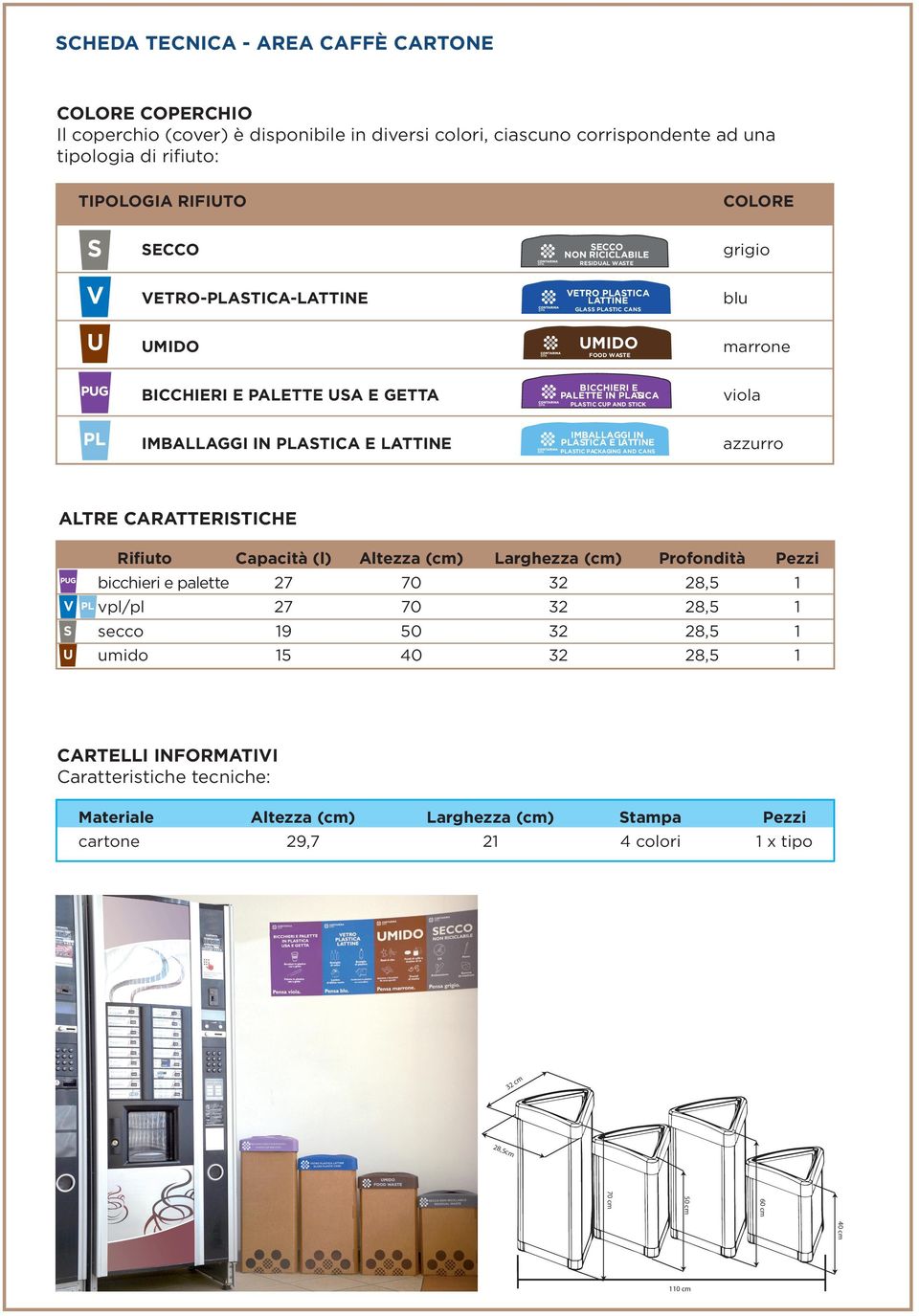 E PALETTE IN PLATICA PLATIC CUP AND TICK viola IMBALLAGGI IN PLATICA E LATTINE IMBALLAGGI IN PLATICA E LATTINE PLATIC PACKAGING AND CAN azzurro ALTRE CARATTERITICHE V U Rifiuto Capacità (l) Altezza