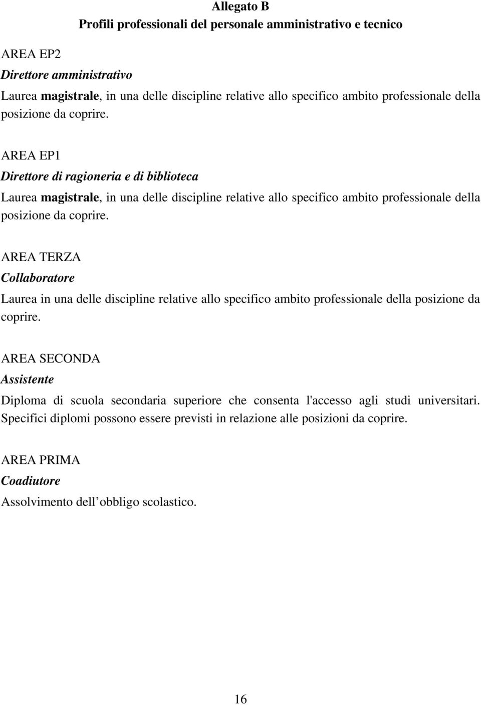 AREA EP1 Direttore di ragioneria e di biblioteca Laurea magistrale, in una delle discipline relative allo specifico ambito  AREA TERZA Collaboratore Laurea in una delle discipline relative