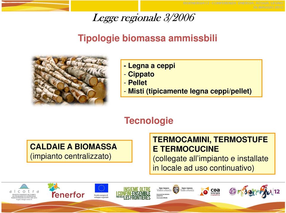 ceppi/pellet) Tecnologie CALDAIE A BIOMASSA (impianto centralizzato) TERMOCAMINI,