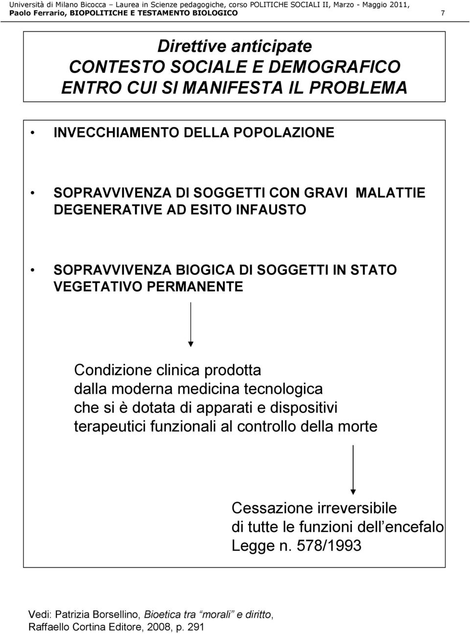 Condizione clinica prodotta dalla moderna medicina tecnologica che si è dotata di apparati e dispositivi terapeutici funzionali al controllo della morte