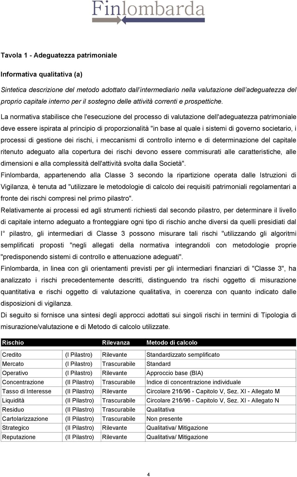 La normativa stabilisce che l'esecuzione del processo di valutazione dell'adeguatezza patrimoniale deve essere ispirata al principio di proporzionalità "in base al quale i sistemi di governo