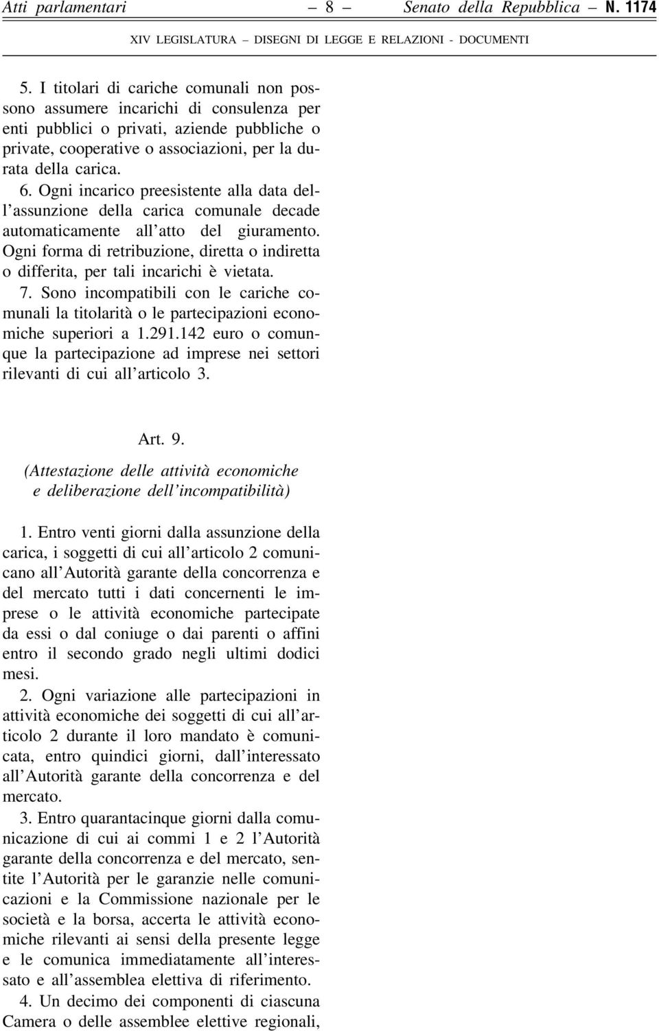 Ogni incarico preesistente alla data dell'assunzione della carica comunale decade automaticamente all'atto del giuramento.