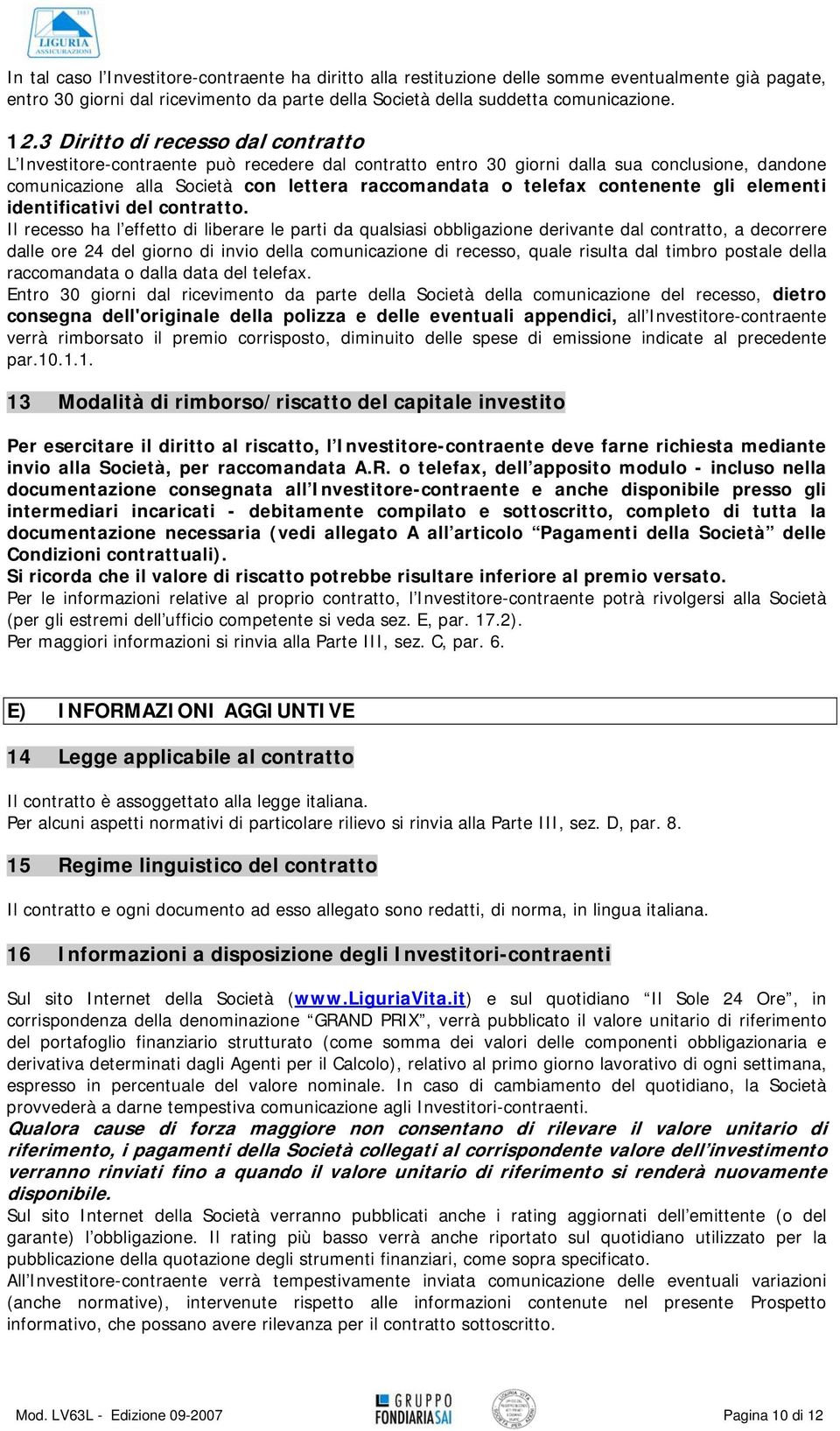 contenente gli elementi identificativi del contratto.