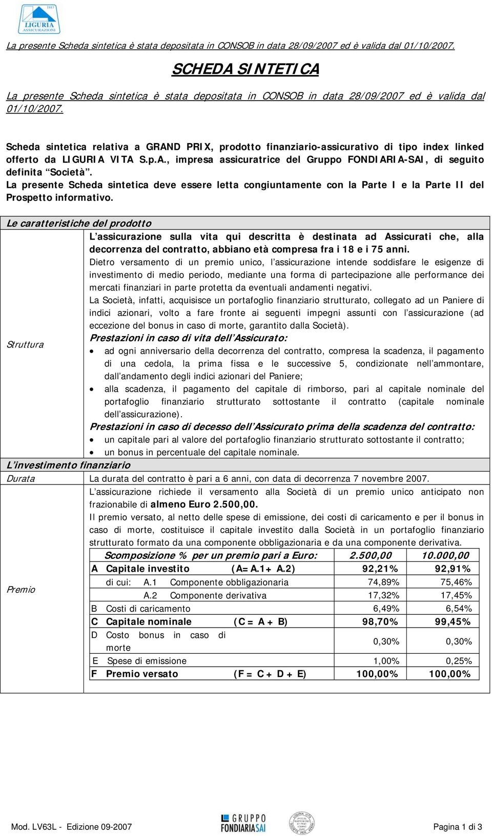 La presente Scheda sintetica deve essere letta congiuntamente con la Parte I e la Parte II del Prospetto informativo.