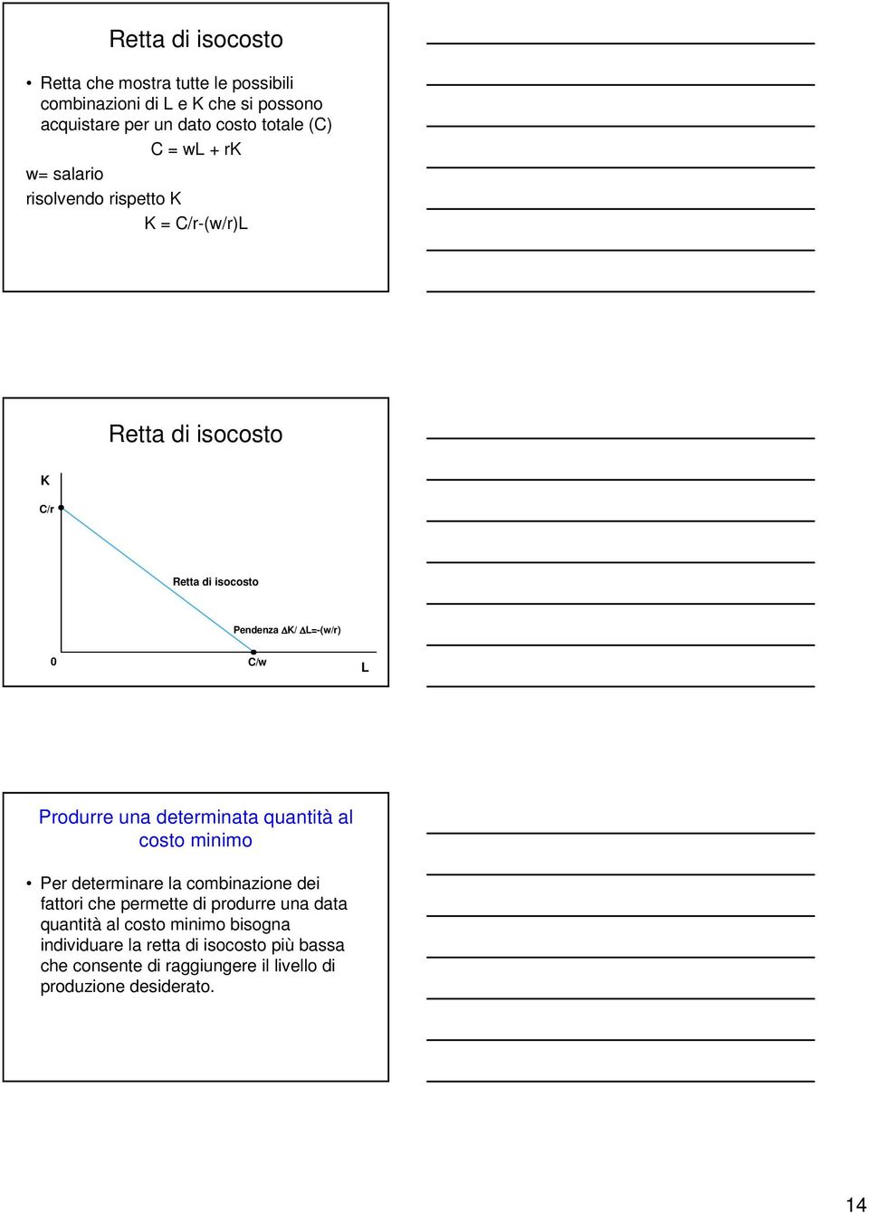 Produrre una determinata quantità al costo minimo Per determinare la combinazione dei fattori che permette di produrre una data