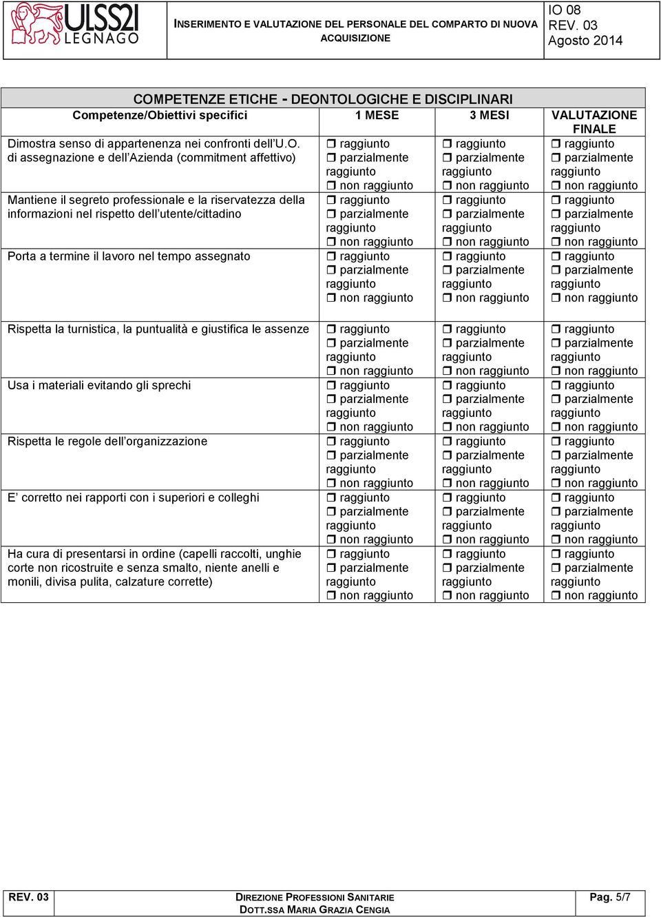 turnistica, la puntualità e giustifica le assenze non Usa i materiali evitando gli sprechi non Rispetta le regole dell organizzazione non E corretto nei rapporti con i superiori e colleghi