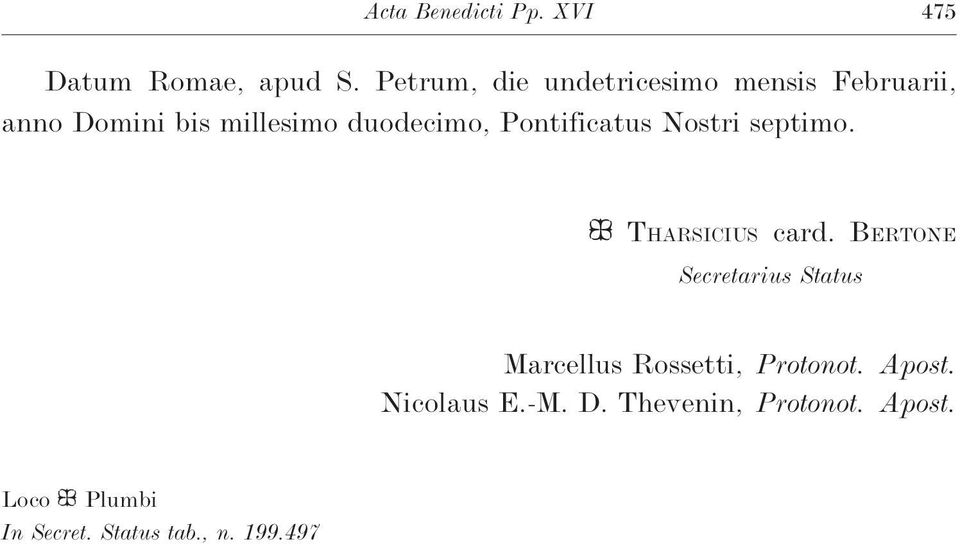 Pontificatus Nostri septimo. e Tharsicius card.