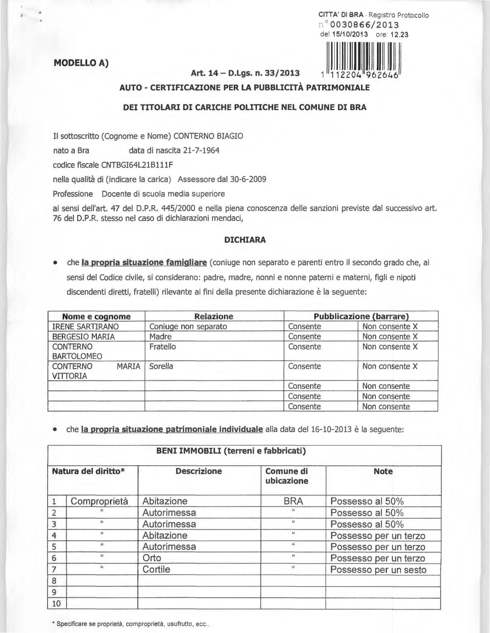 CNTBGIL21B111F ea quaità di (idicare a carica) Assessre da 0--2 Prfessie Dcete di scua media superire ai sesi de'art. de D.P.R.