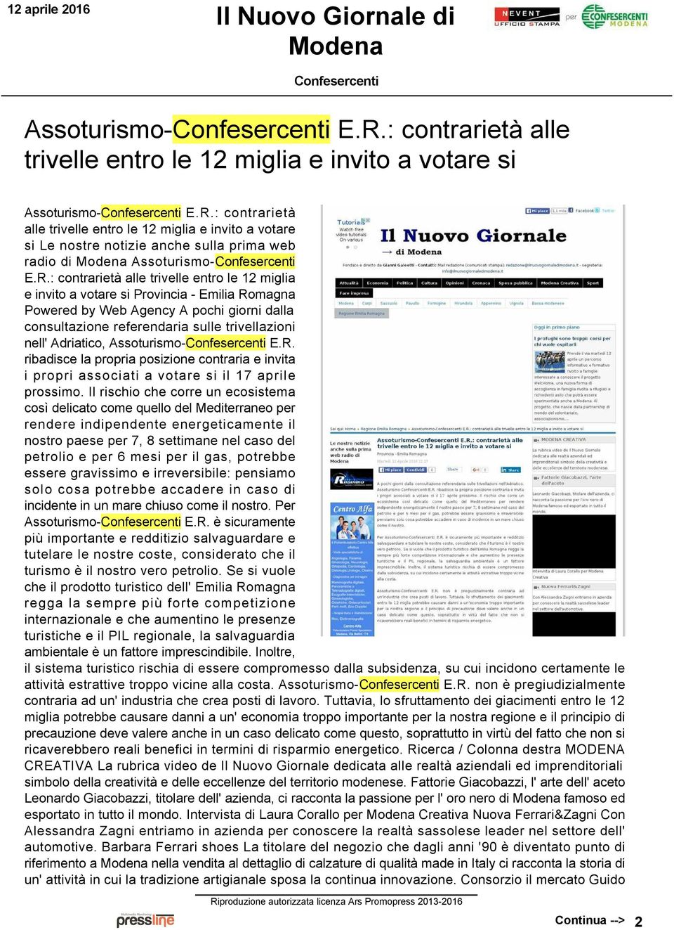 Adriatico, Assoturismo E.R. ribadisce la propria posizione contraria e invita i propri associati a votare si il 17 aprile prossimo.