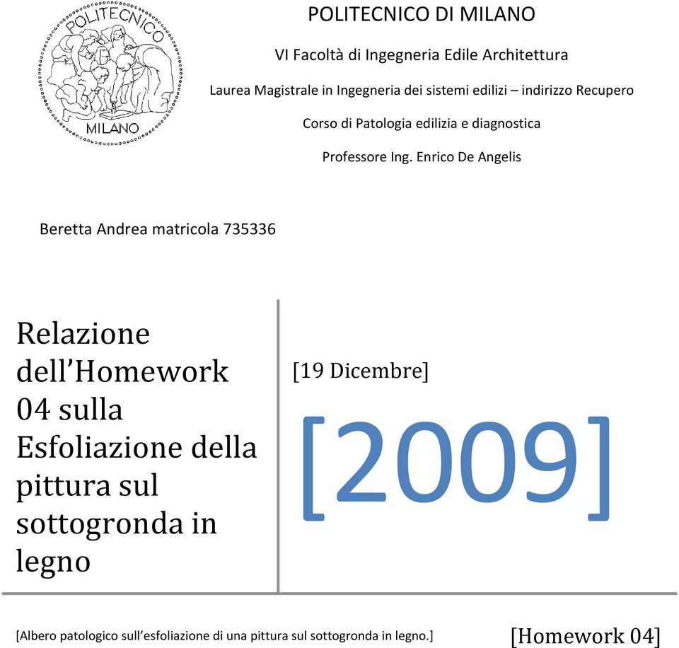 Enrico De Angelis Beretta Andrea matricola 735336 Relazione dell Homework 04 sulla Esfoliazione della pittura