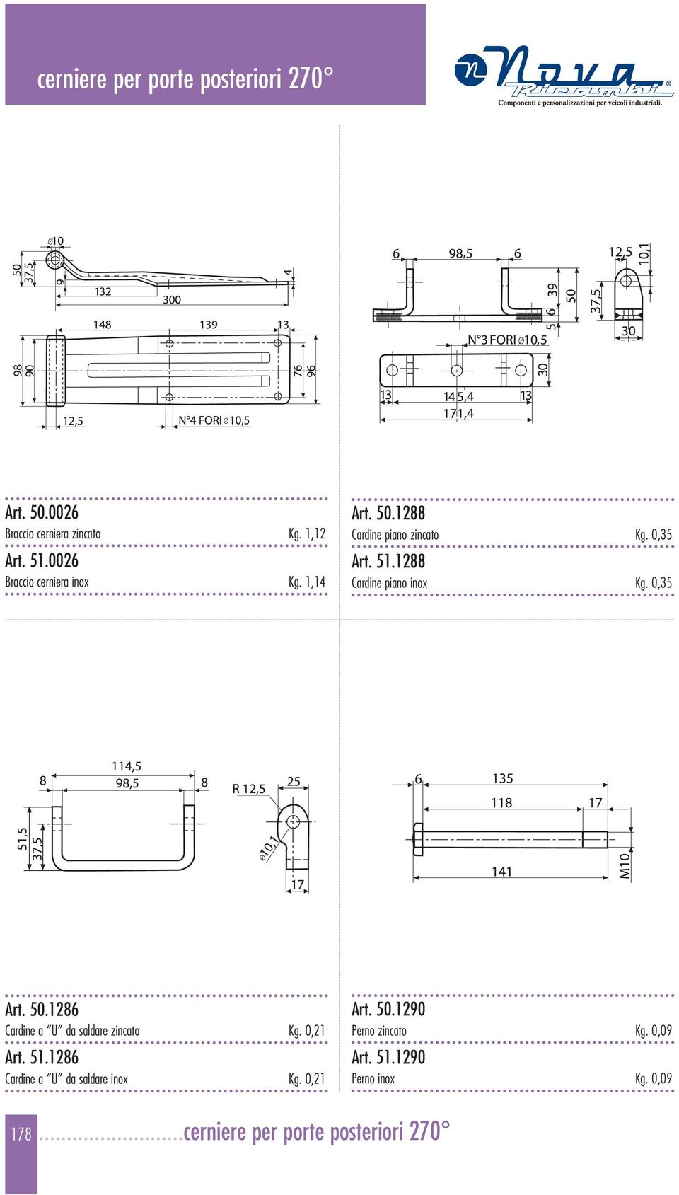 1288 Cardine piano inox Kg. 0,35 Art. 50.1286 Cardine a U da saldare zincato Kg. 0,21 Art. 51.