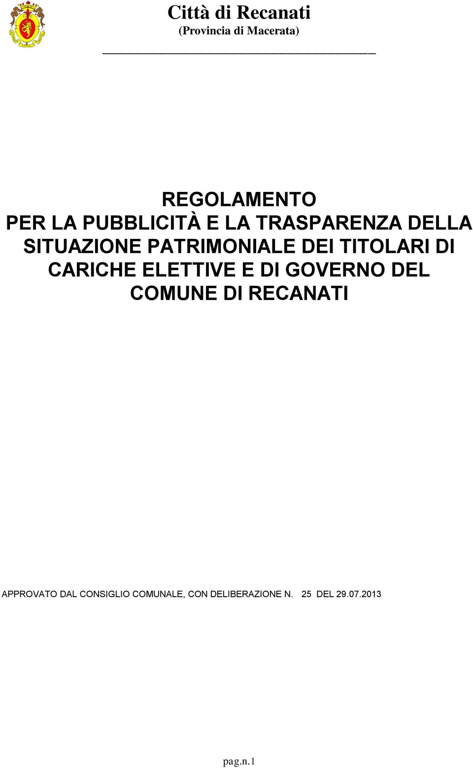 E DI GOVERNO DEL COMUNE DI RECANATI APPROVATO DAL