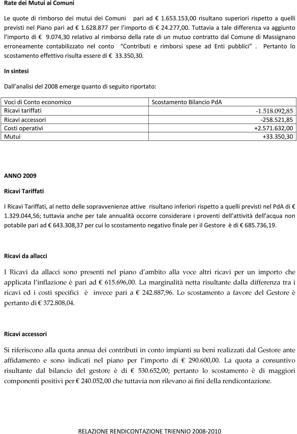 074,30 relativo al rimborso della rate di un mutuo contratto dal Comune di Massignano erroneamente contabilizzato nel conto Contributi e rimborsi spese ad Enti pubblici.