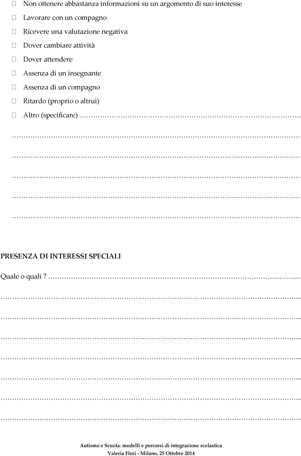 attendere Assenza di un insegnante Assenza di un compagno Ritardo (proprio o