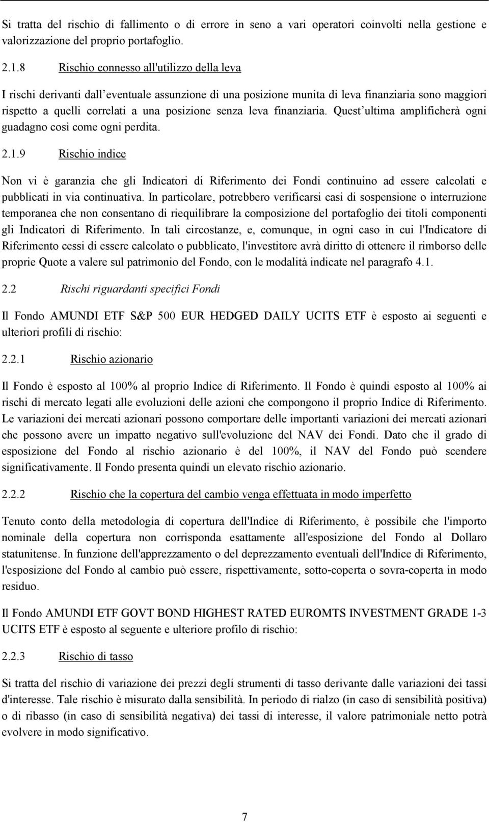 leva finanziaria. Quest ultima amplificherà ogni guadagno così come ogni perdita. 2.1.