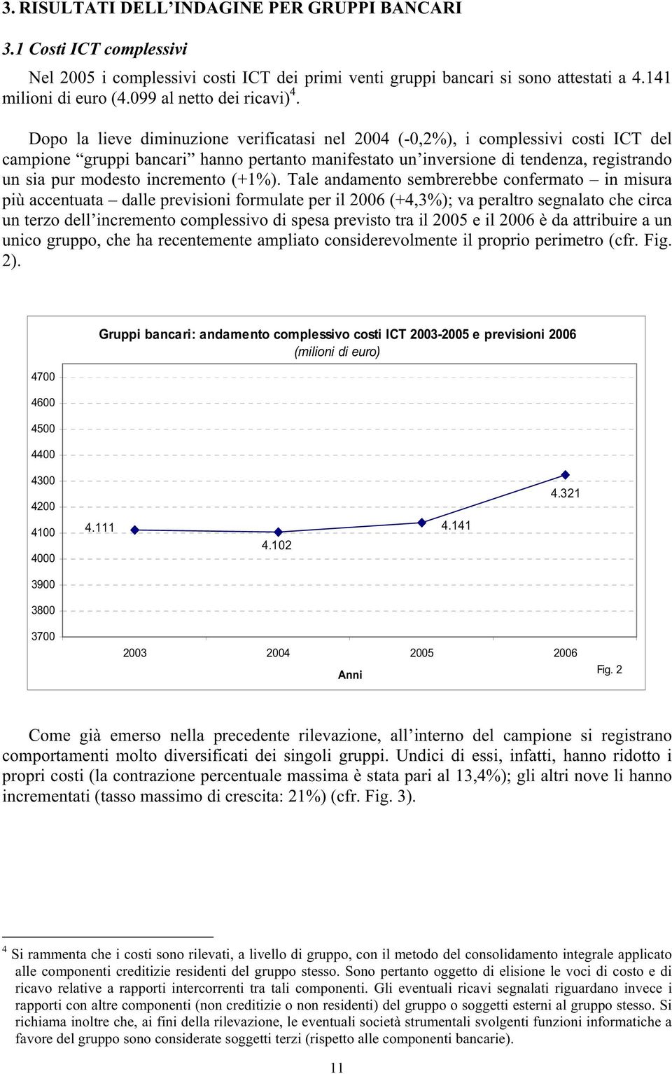 Dopo la lieve diminuzione verificatasi nel 2004 (-0,2%), i complessivi costi ICT del campione gruppi bancari hanno pertanto manifestato un inversione di tendenza, registrando un sia pur modesto