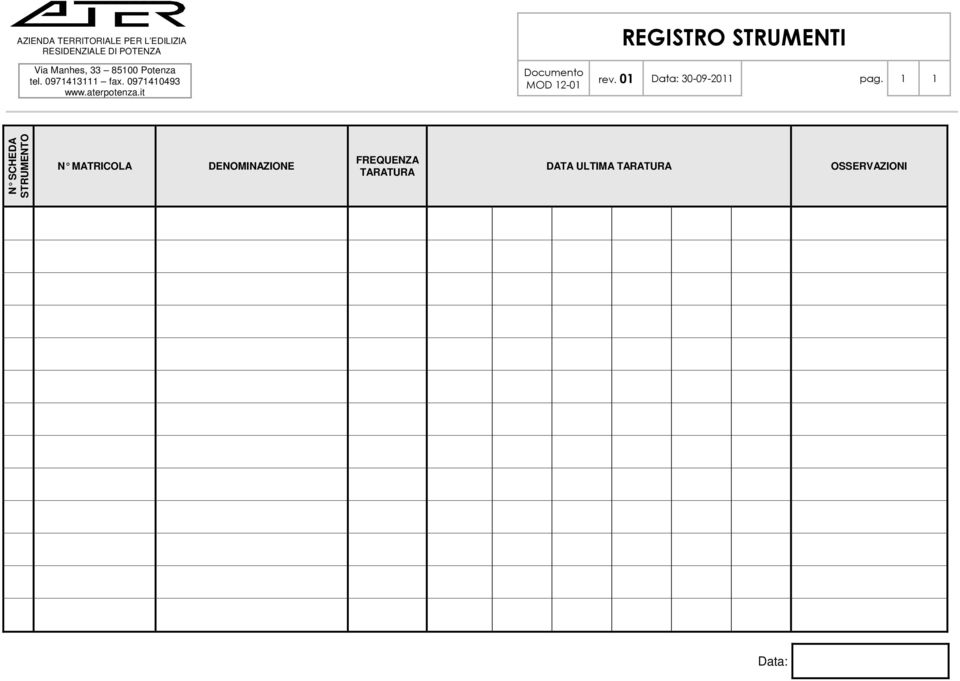 1 1 N SCHEDA STRUMENTO N MATRICOLA