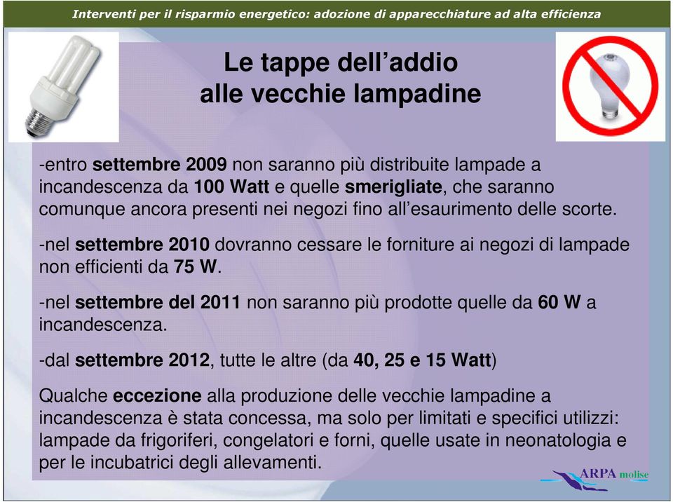 -nel settembre del 2011 non saranno più prodotte quelle da 60 W a incandescenza.