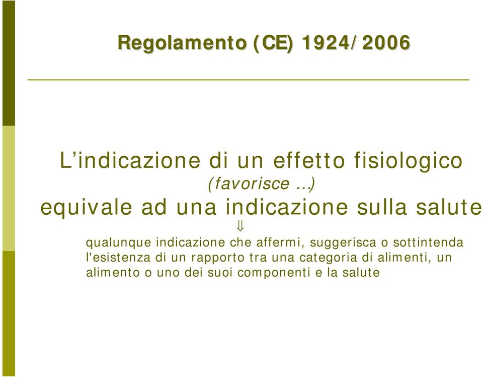 indicazione che affermi, suggerisca o sottintenda l'esistenza di un