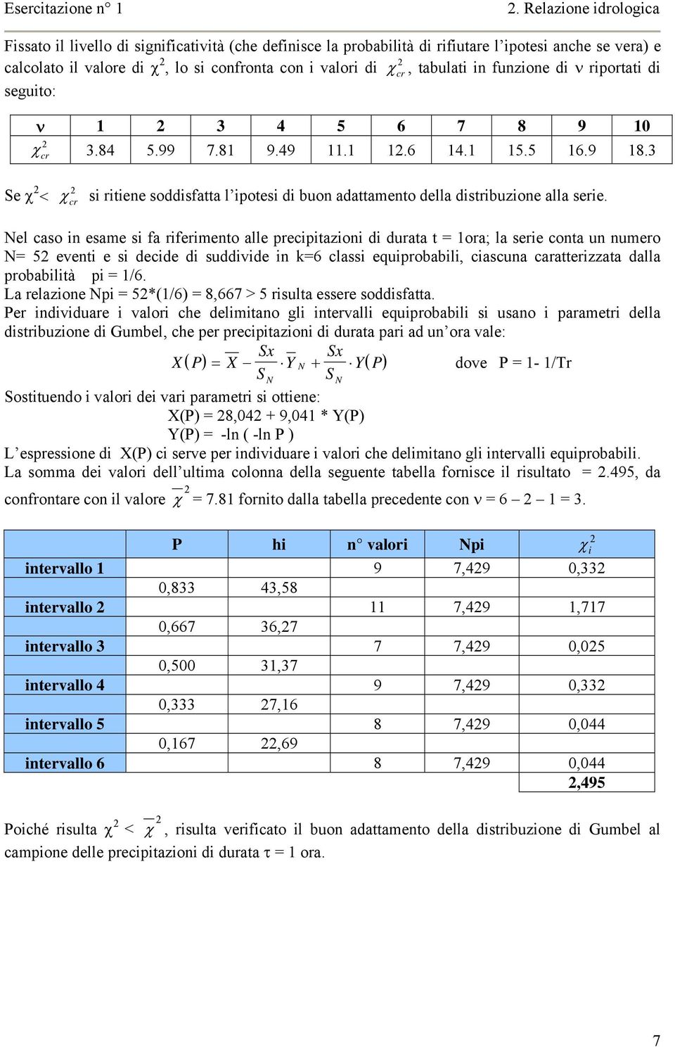 tabulati in funzione di ν riportati di seguito: ν 3 4 5 6 7 8 9 0 χ 3.84 5.99 7.8 9.49..6 4. 5.5 6.9 8.