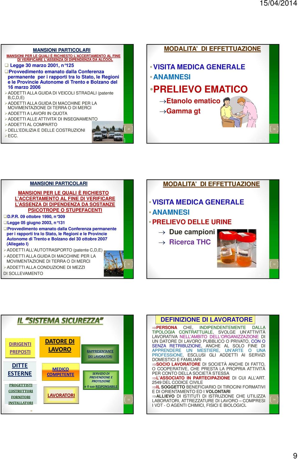 MACCHINE PER LA MOVIMENTAZIONE DI TERRA O DI MERCI ADDETTI A LAVORI IN QUOTA ADDETTI ALLE ATTIVITA DI INSEGNAMENTO ADDETTI AL COMPARTO DELL EDILIZIA E DELLE COSTRUZIONI ECC.