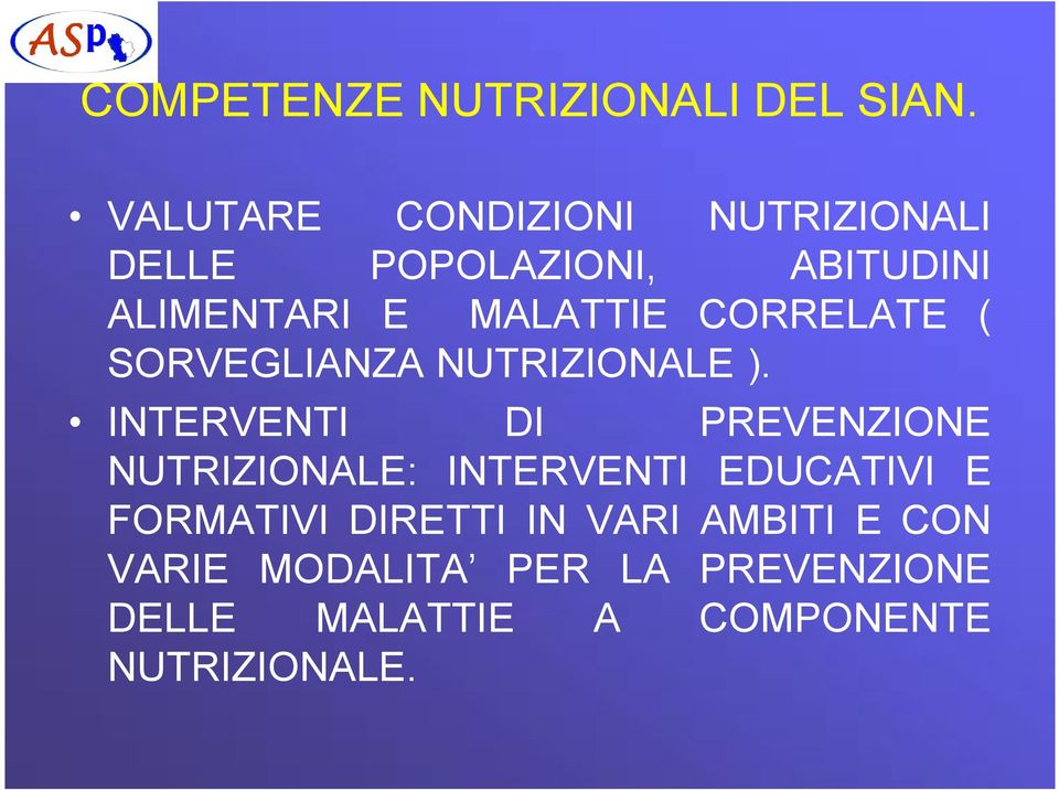 CORRELATE ( SORVEGLIANZA NUTRIZIONALE ).