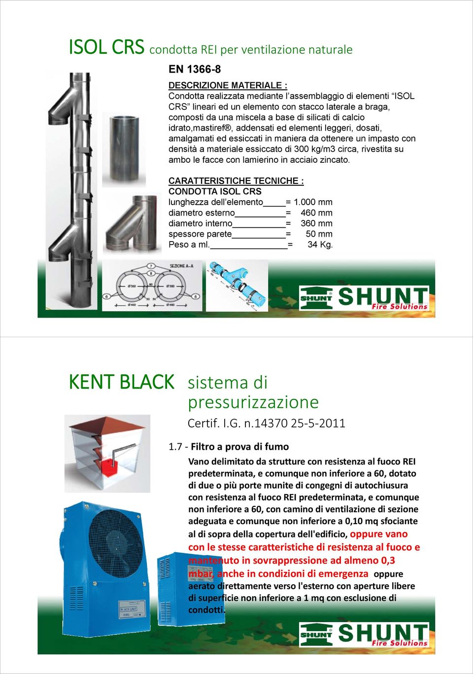 essiccato di 300 kg/m3 circa, rivestita su ambo le facce con lamierino in acciaio zincato. CARATTERISTICHE TECNICHE : CONDOTTA ISOL CRS lunghezza dell elemento = 1.