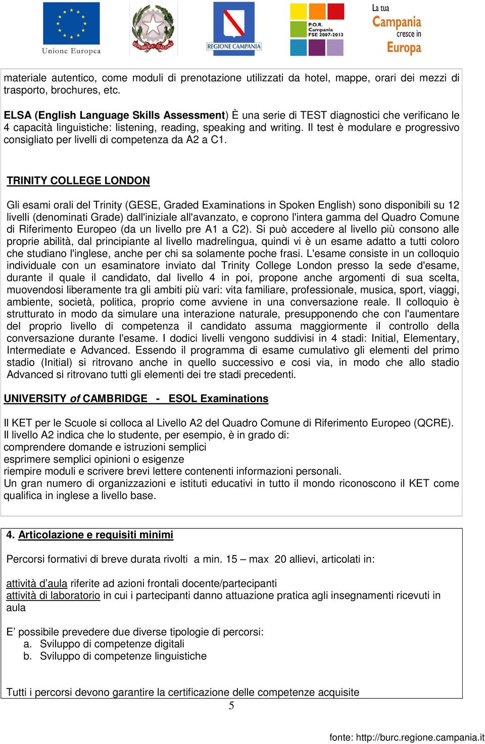 Il test è modulare e progressivo consigliato per livelli di competenza da A2 a C1.