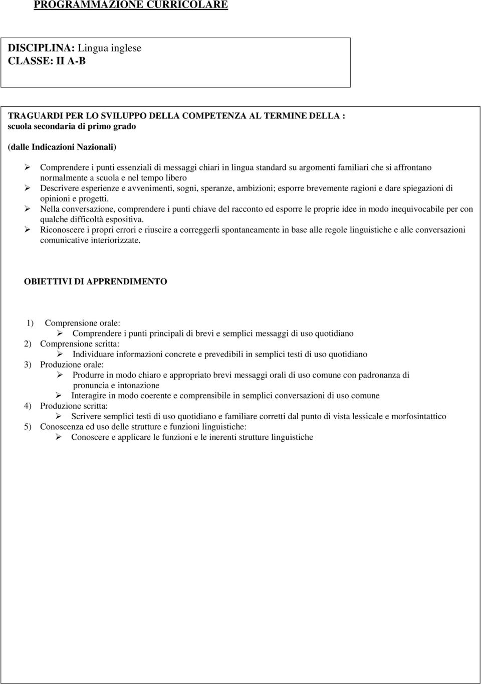 Descrivere esperienze e avvenimenti, sogni, speranze, ambizioni; esporre brevemente ragioni e dare spiegazioni di opinioni e progetti.