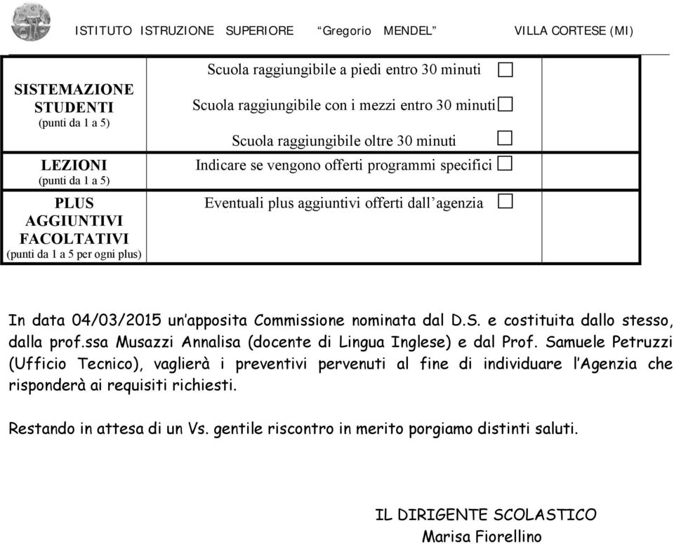 dal D.S. e costituita dallo stesso, dalla prof.ssa Musazzi Annalisa (docente di Lingua Inglese) e dal Prof.