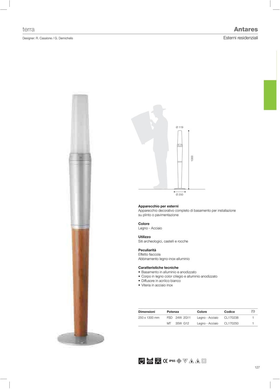 Legno - Acciaio Siti archeologici, castelli e rocche Effetto fiaccola Abbinamento legno-inox-alluminio Basamento in alluminio