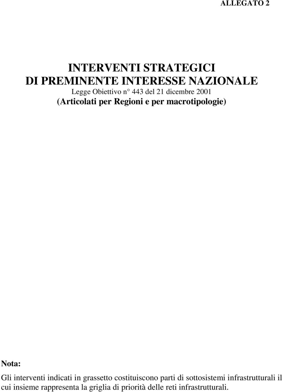 interventi indicati in grassetto costituiscono parti di sottosistemi