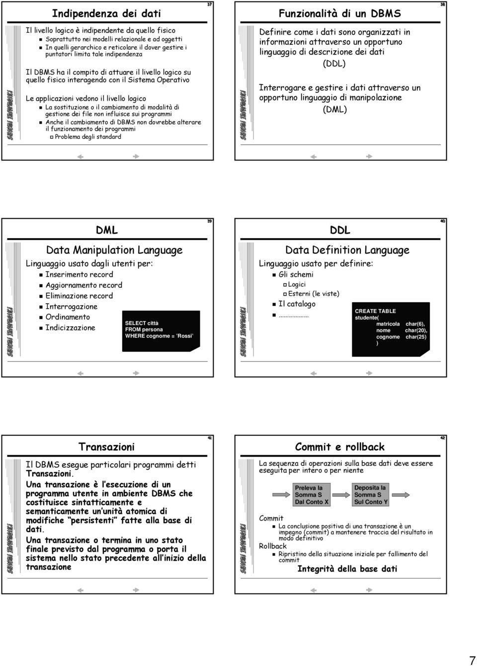 sostituzione o il cambiamento di modalità di gestione dei file non influisce sui programmi Anche il cambiamento di DBMS non dovrebbe alterare il funzionamento dei programmi Problema degli standard